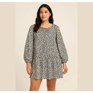 H&M floral tiered lightweight puff sleeve dress cotton animal print Sz S